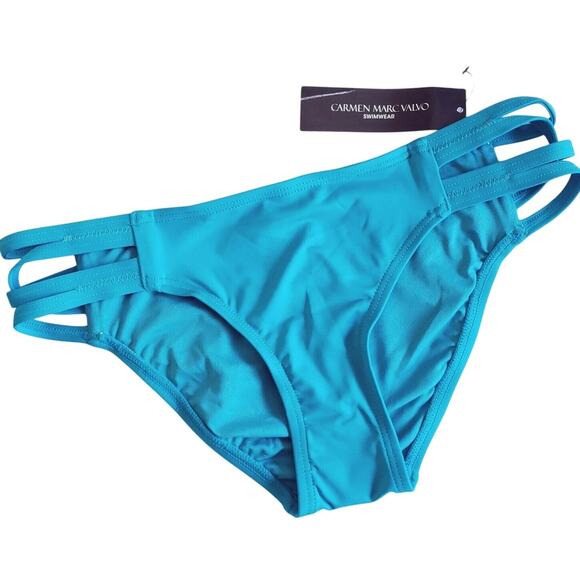 CARMEN MARC VALVO strappy side swim bikini bottom in peacock Size XS NEW - Picture 1 of 6